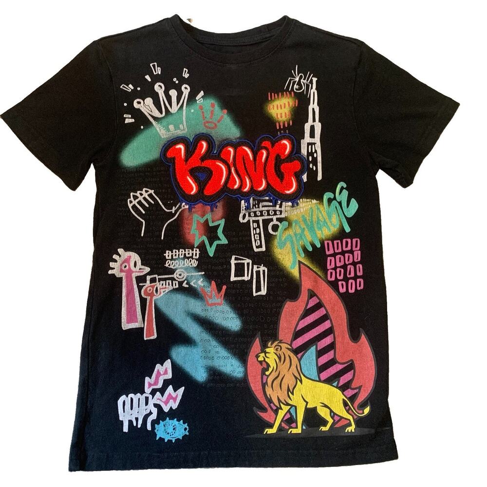 HUGE Fashion Exchange Boys 14-16 Graphic T-Shirt King Savage Graffiti Streetwear